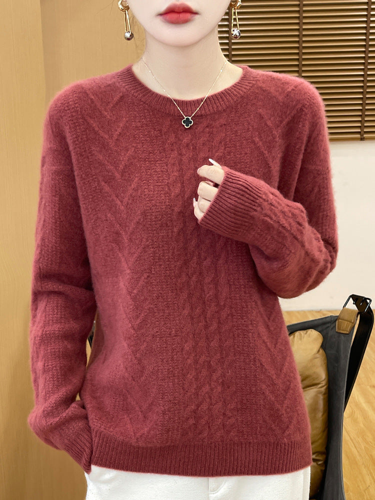 Women's Short Sweater with Cable Pattern, Round Neck and Cashmere-like Softness Chichicherry
