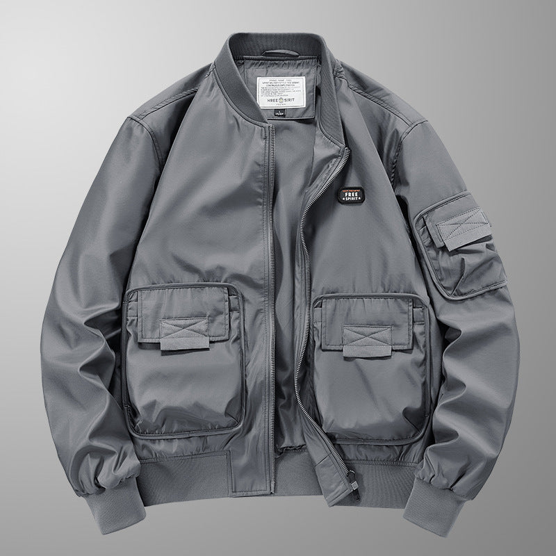 Men's lightweight nylon bomber with utility pockets, sleeve organizer and ribbed hem Chichicherry