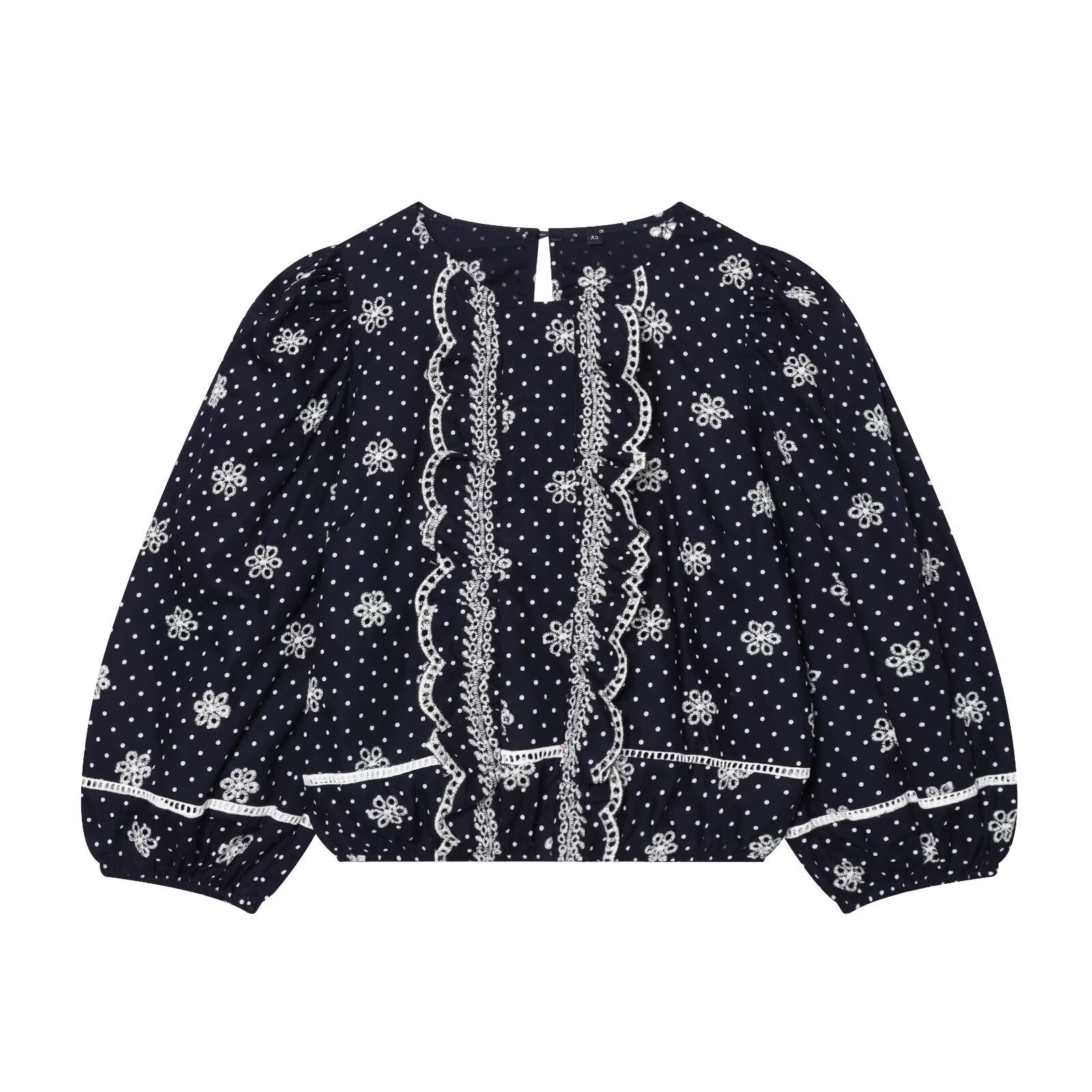 Women Embroidered Polka Dot Blouse with Ruffles and Balloon Sleeves Chichicherry
