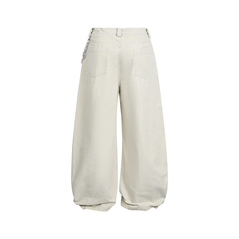 Women's Wide Balloon Pants with High Waist, Chain Detail and Cargo Elements Chichicherry