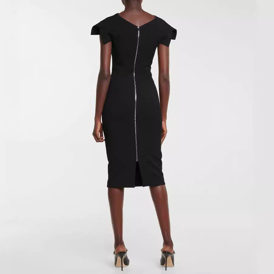 Women's Simple Pencil Dress with Tailored Silhouette and Structured Shoulder Straps Chichicherry