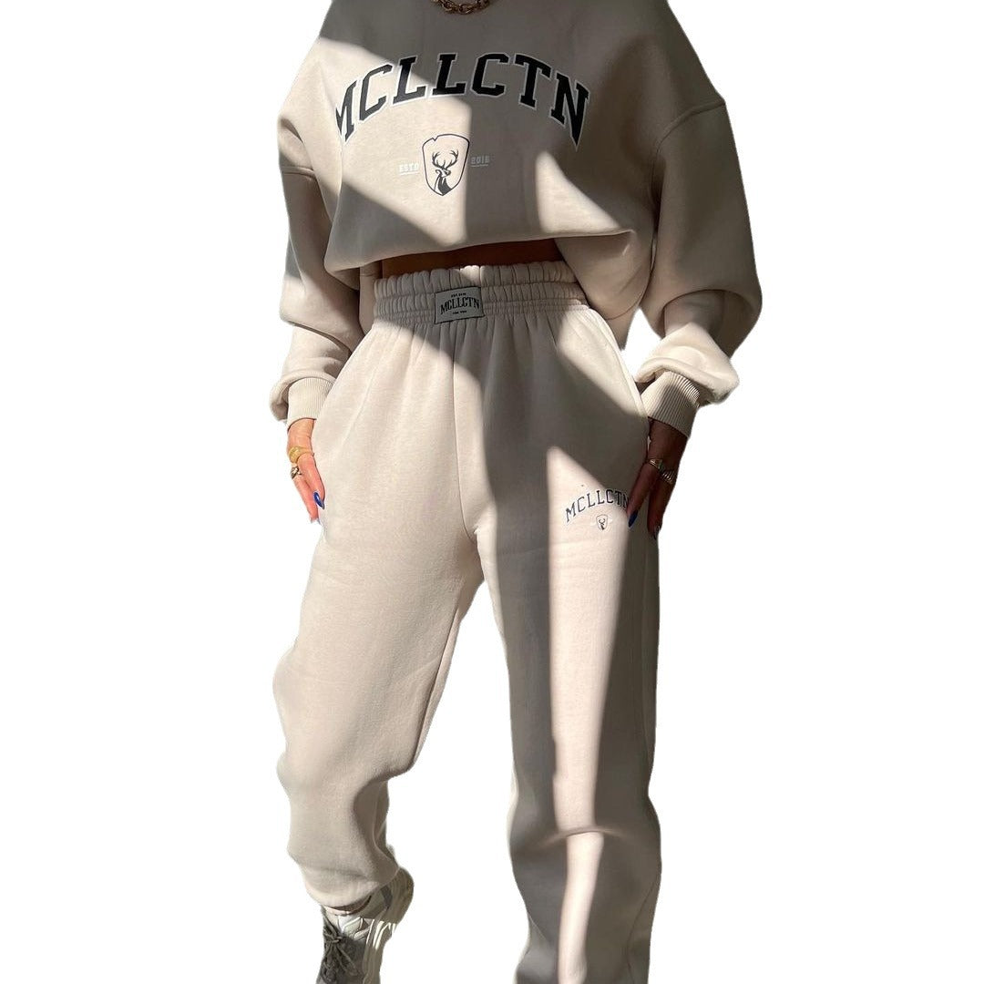 Damen Oversized College-Sweatshirt und High-Waist-Jogger-Set aus French-Terry Chichicherry