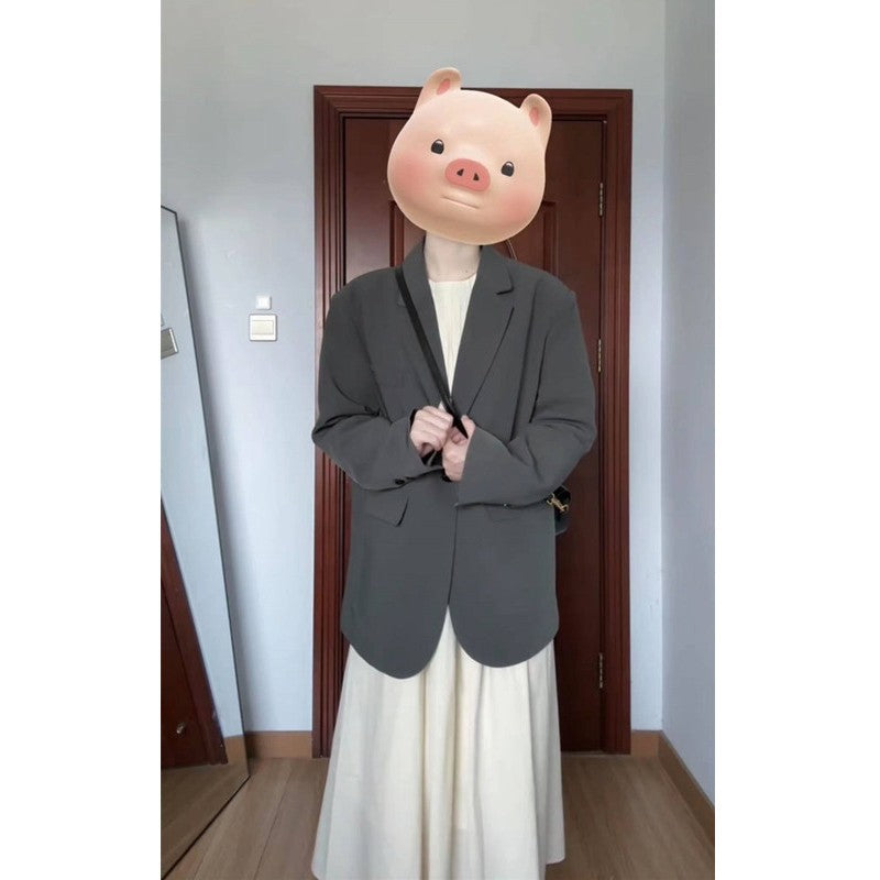 Women Oversize Single-Breasted Blazer with Casual Cut and Patch Pockets Chichicherry