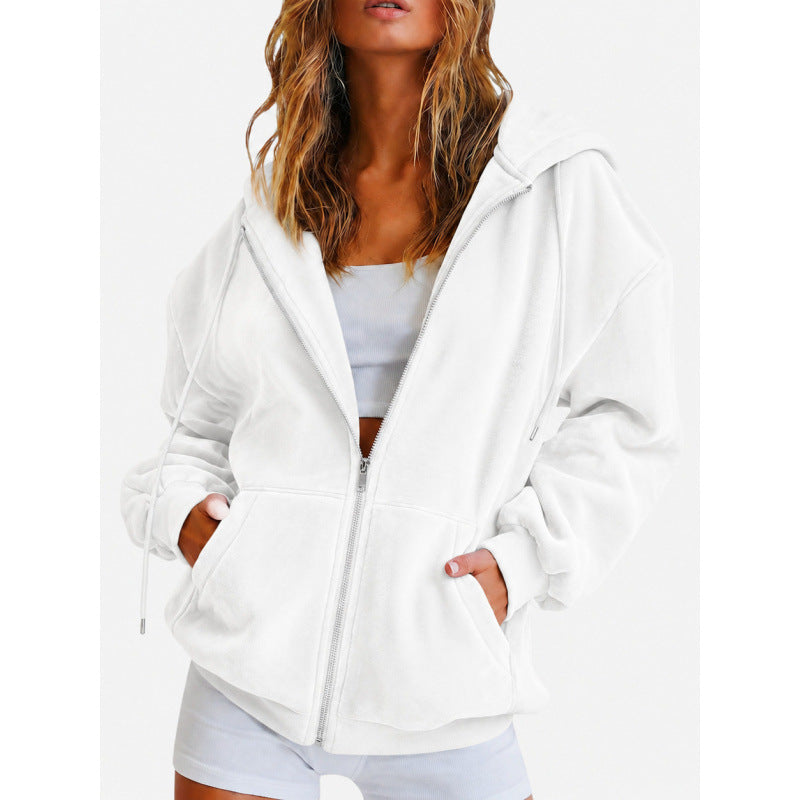 Ladies velours zip jacket with kangaroo pockets and drawstring hood Chichicherry