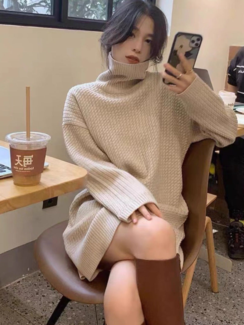 Women’s turtleneck knitted dress with boxy oversized silhouette Chichicherry