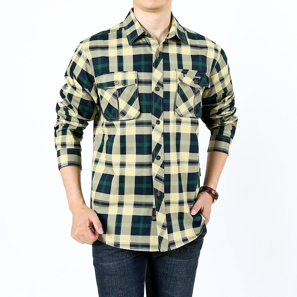 Men's Checked Casual Shirt made of Cotton Blend with Double Chest Pockets and Regular Fit Chichicherry