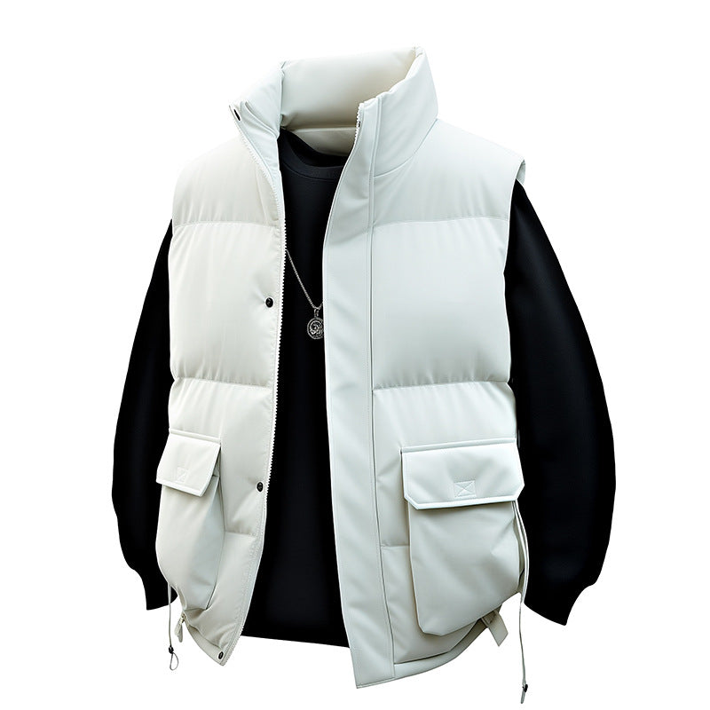 Men's Padded Utility Vest with High Stand Collar and Multi-Functional Pockets Chichicherry