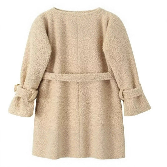 Women's Double-Breasted Teddy Coat with Tie Belt and Buckle Sleeves Chichicherry