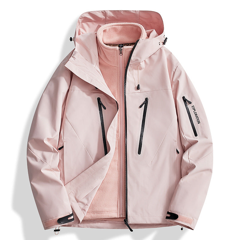 Men's two-in-one softshell outdoor jacket with detachable fleece inner jacket and waterproof zippers Chichicherry