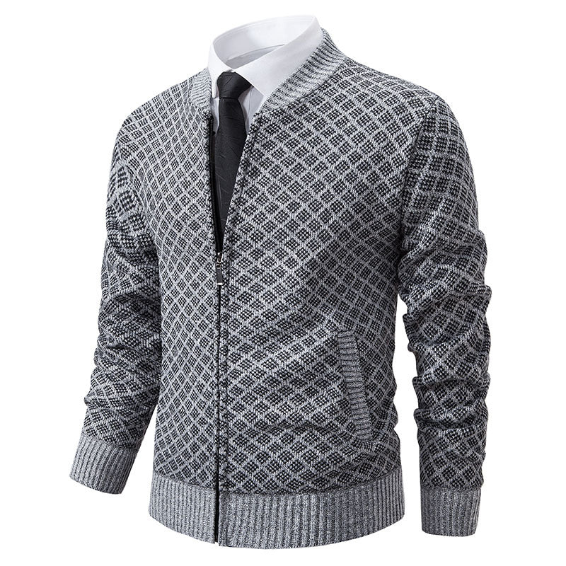 Men's knitted zip jacket with fine jacquard pattern, full zip and ribbed hem Chichicherry