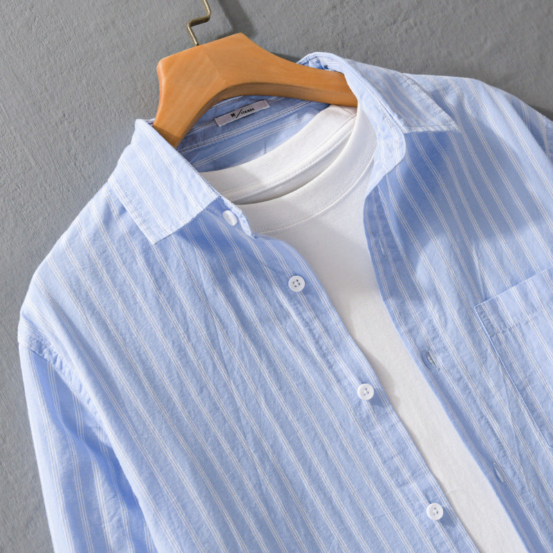 Men's lightweight striped cotton-linen summer shirt in relaxed look with chest pocket Chichicherry