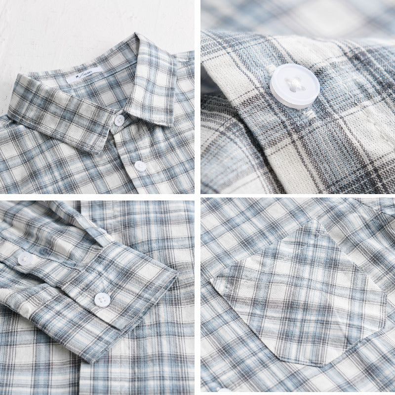 Men's Loose Check Layering Shirt made of lightweight cotton blend with diagonal patterned patch pocket Chichicherry