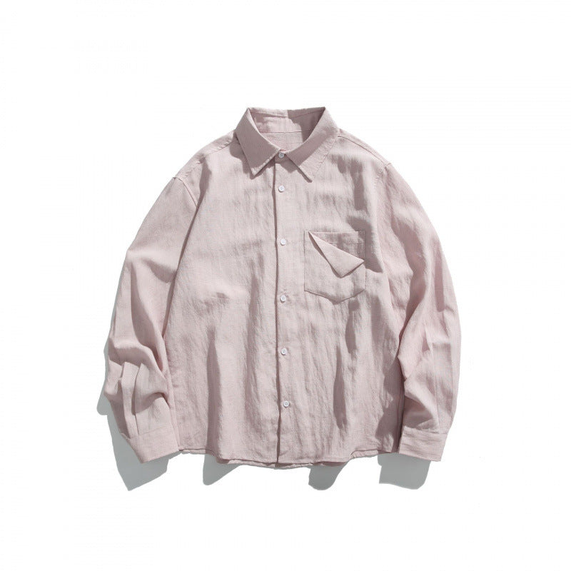 Unisex Oversize lightweight linen blend shirt with chest pocket and loose boxy cut Chichicherry
