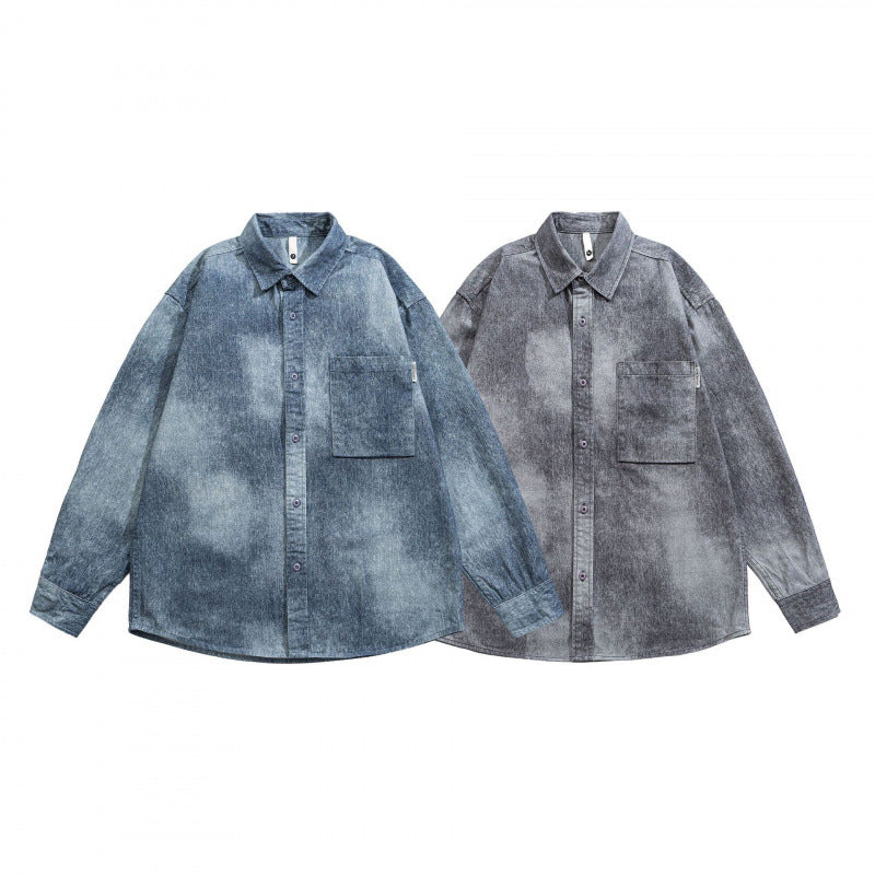 Unisex Oversize Cotton Shirt with Washed Effect and Patch Chest Pocket Chichicherry