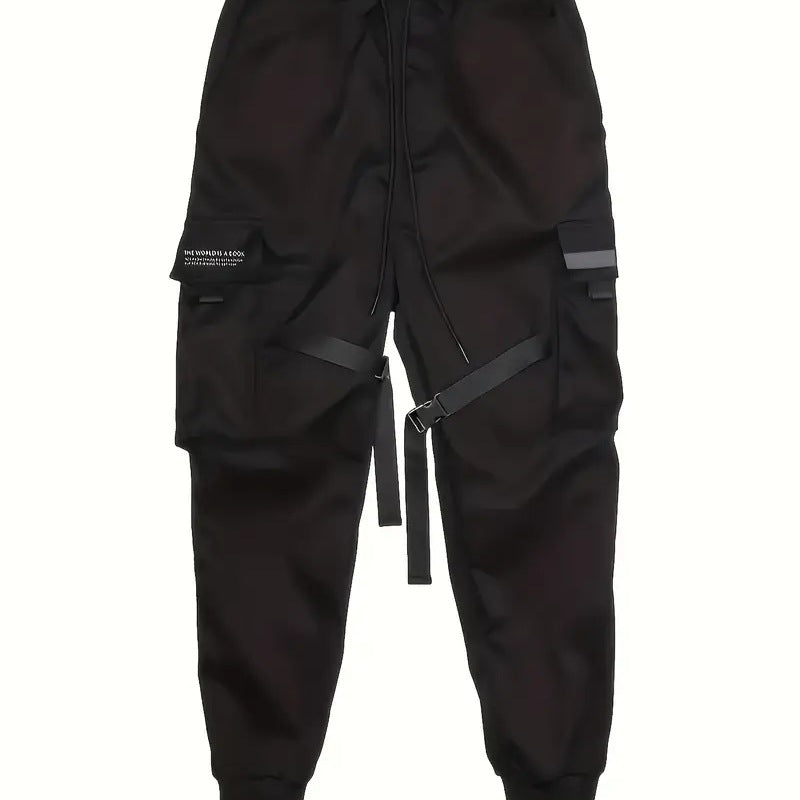 Men's Technical Cargo Jogging Pants with Multiple Pockets, Belt Straps & Elastic Cuffs Chichicherry