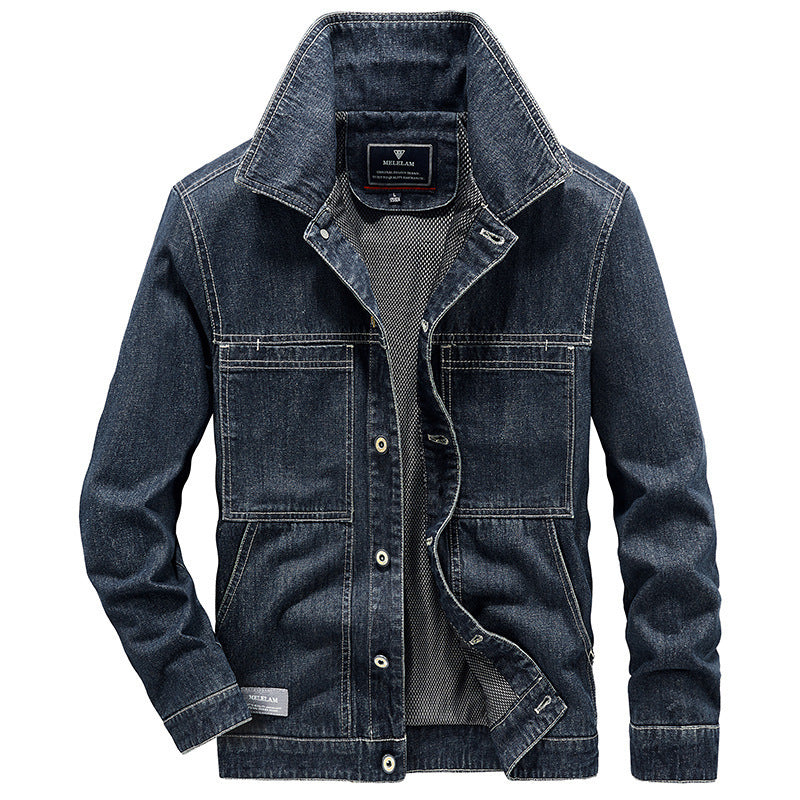 Men's jeans jacket in utility look with patch pockets and mesh lining Chichicherry