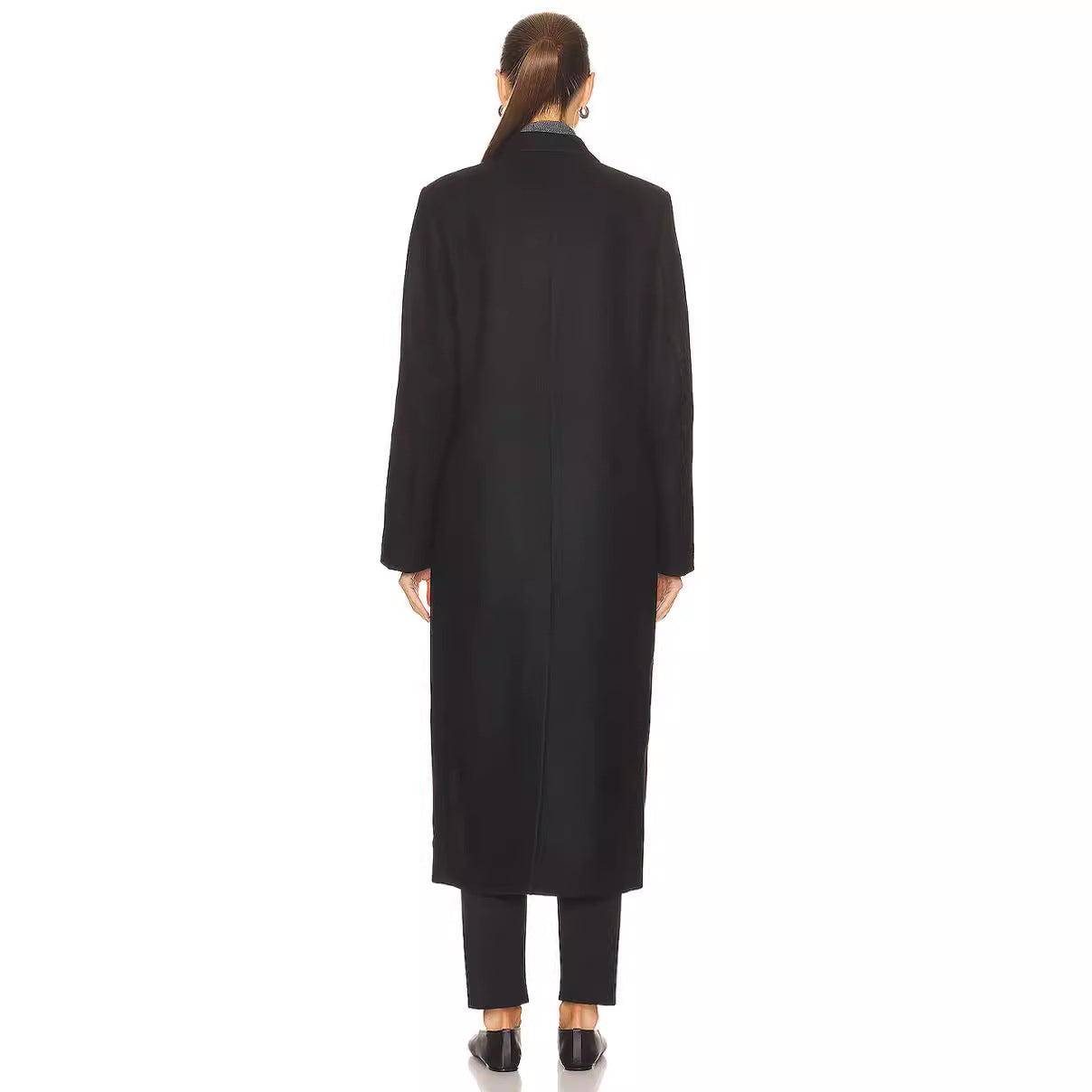 Women Maxi Length Double Breasted Wool Blend Long Coat with Tailored Finish Chichicherry