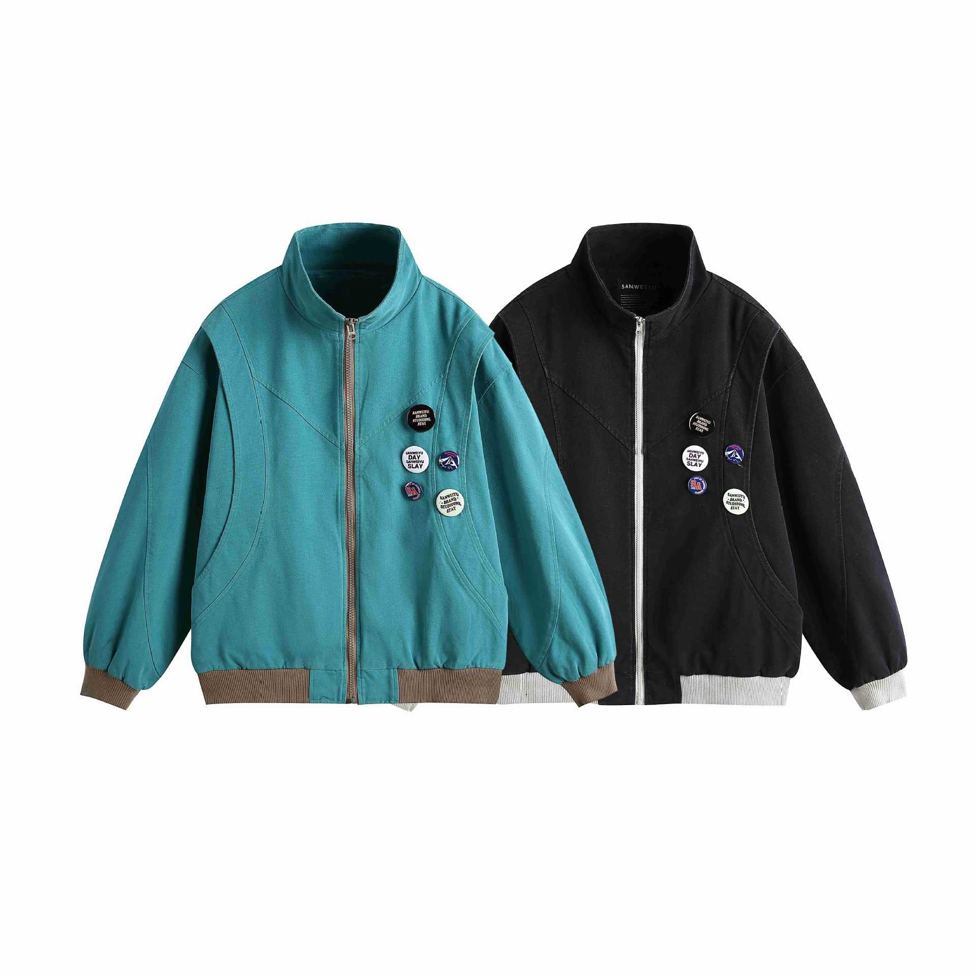 Women's short blouson with stand-up collar, ribbed cuffs and lapel pins Chichicherry