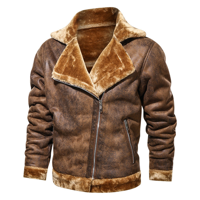 Men's velour imitation biker jacket with high collar and warming teddy inner side Chichicherry