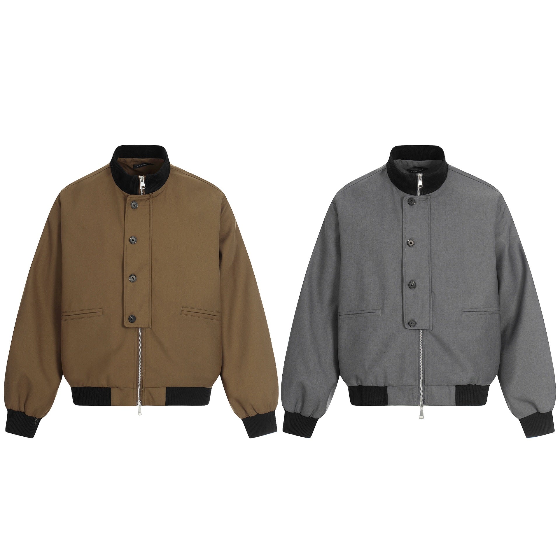 Unisex Short Boxy Bomber Jacket with Concealed Zip Front and High Ribbed Collar Chichicherry