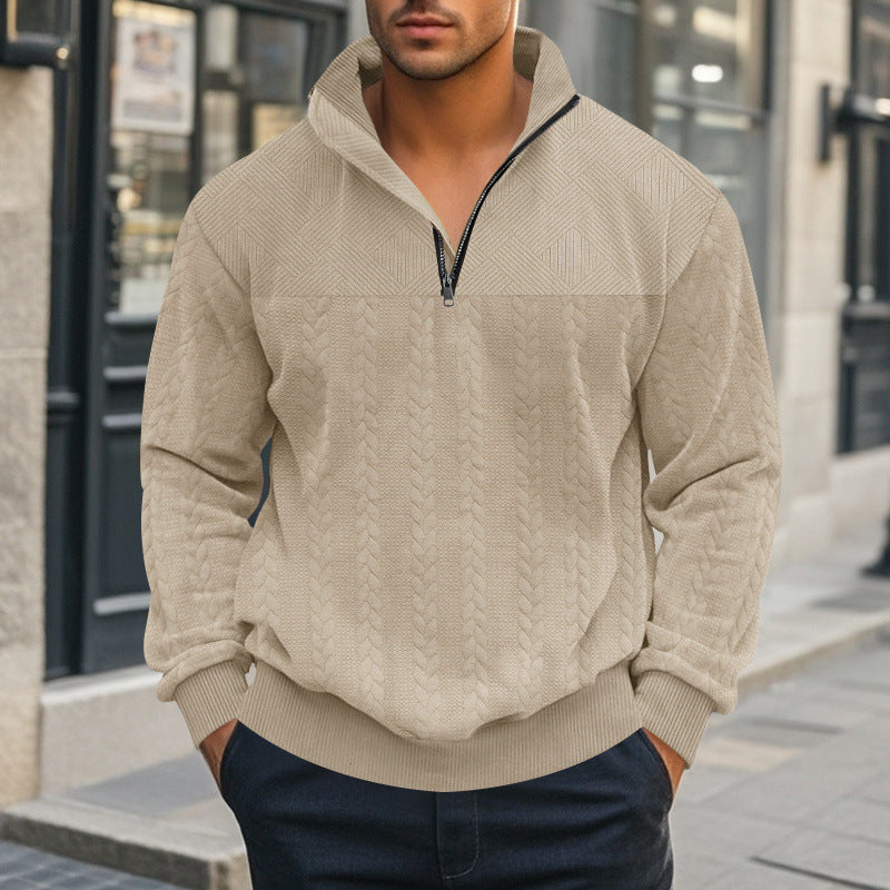 Men's Half-Zip Pullover with Cable Knit Look and Structural Panels Chichicherry