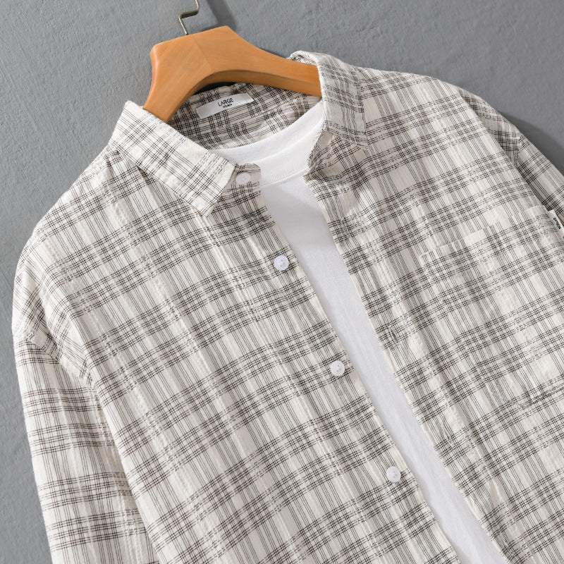 Men's Checked Cotton Overshirt in Relaxed Fit with Chest Pocket and Soft-Touch Chichicherry