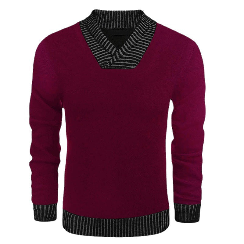 Men's fine knit pullover with V-neck and contrasting ribbed collar Chichicherry