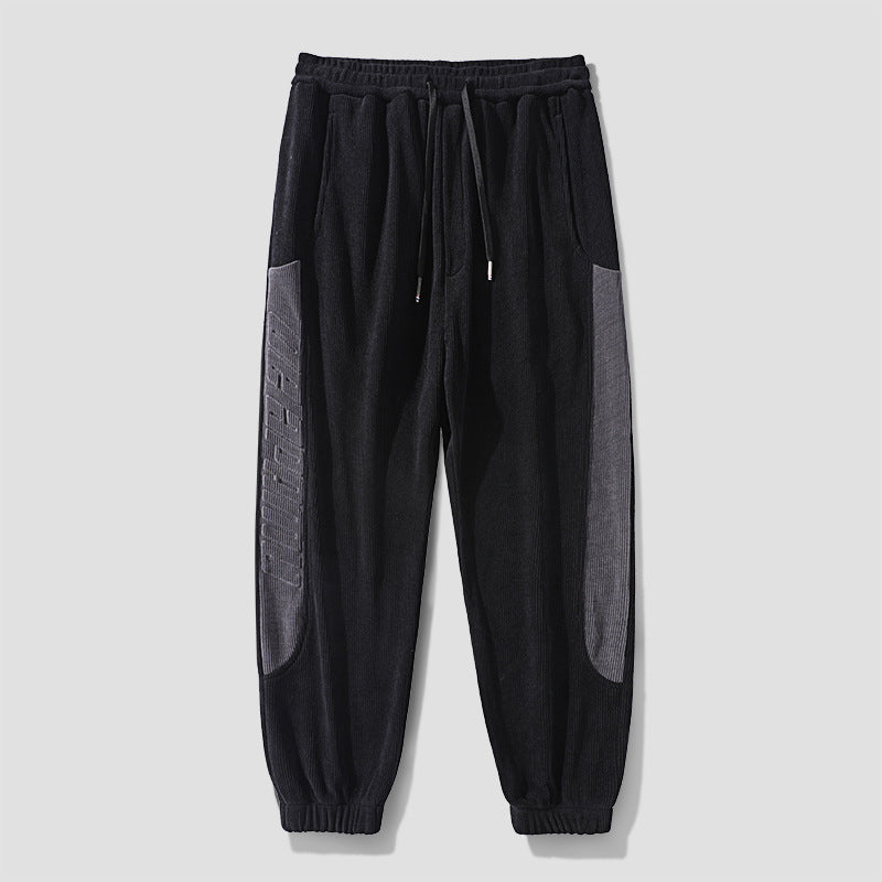 Men's cord pants in jogging style with side panel inserts and drawstring Chichicherry