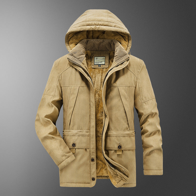 Men's insulated hooded parka with thermo teddy lining, windproof cotton blend outer shell, and multiple pockets Chichicherry