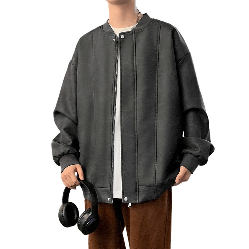 Men's Oversized Bomber Jacket made of Suede Imitation with Vertical Seam Structure Chichicherry