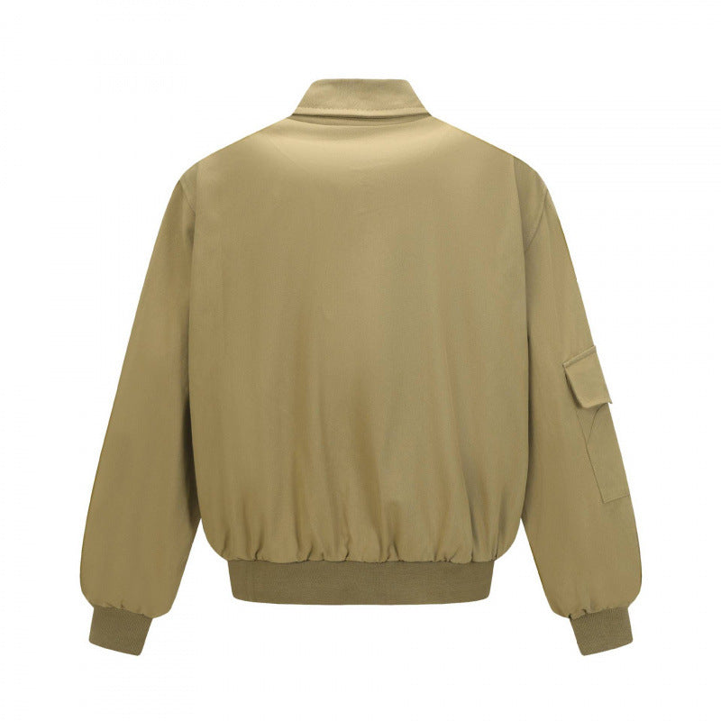 Unisex Oversize Bomber Jacket in Utility Style with Zipper, Flap Pockets and Ribbed Hem Chichicherry