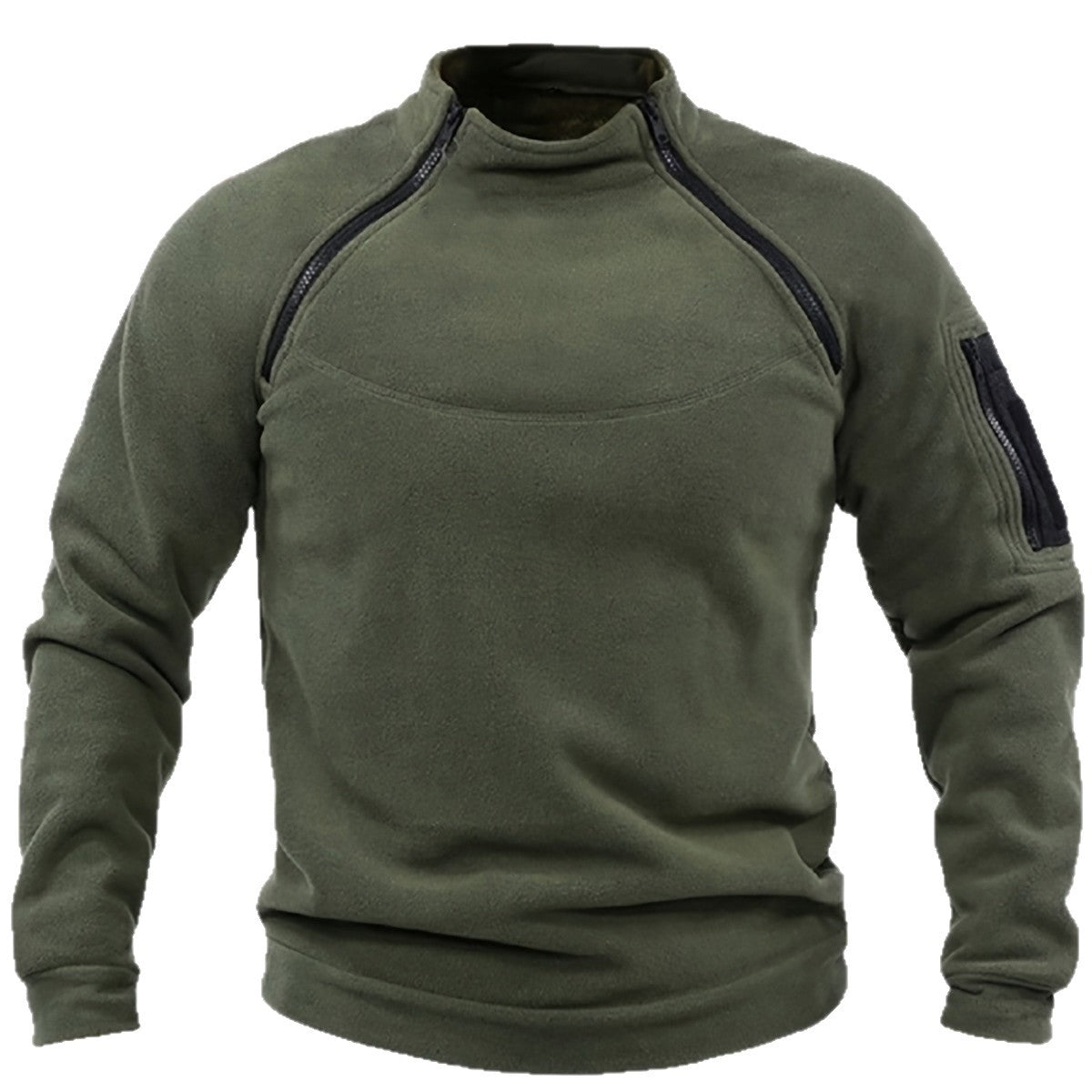 Men's Thermal Fleece Half-Zip Pullover with Utility Arm Pocket & Shoulder Zippers Chichicherry