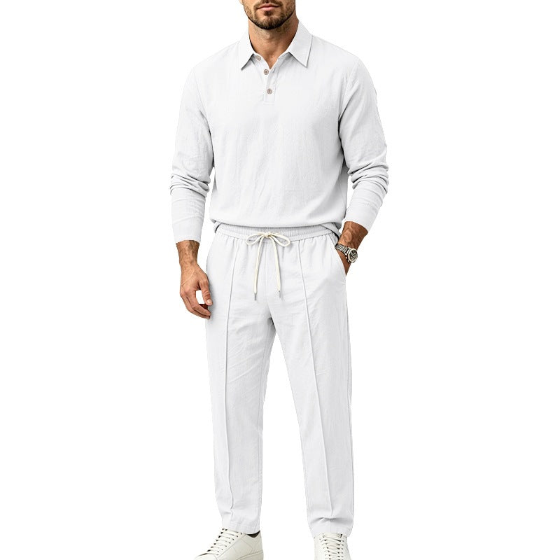 Men's Lightweight Linen Lounge Set with Henley Collar and Elastic Waist Pants Chichicherry