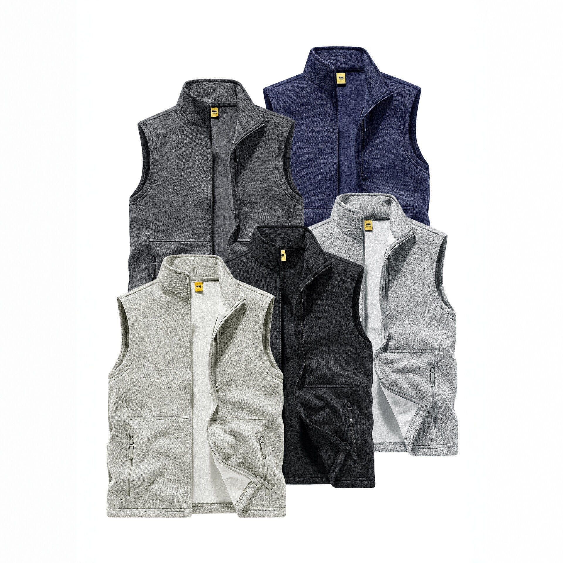 Men's fleece vest with high stand collar, chest zipper and side pockets Chichicherry