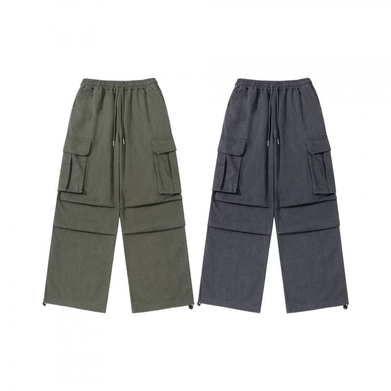 Men's Wide Cargo Pants with Elastic Waistband, Drawstring and Overlapping Panels Chichicherry