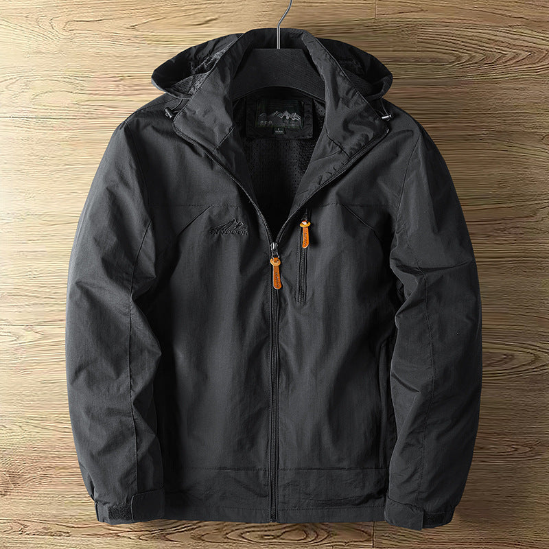 Men's Breathable Water-Repellent Outdoor Jacket with Hood and Zipper Chichicherry