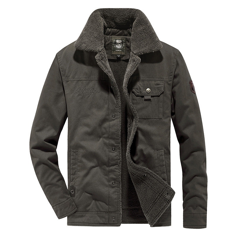 Men's Cotton Canvas Field Jacket with Teddy Lining and Utility Pockets Chichicherry