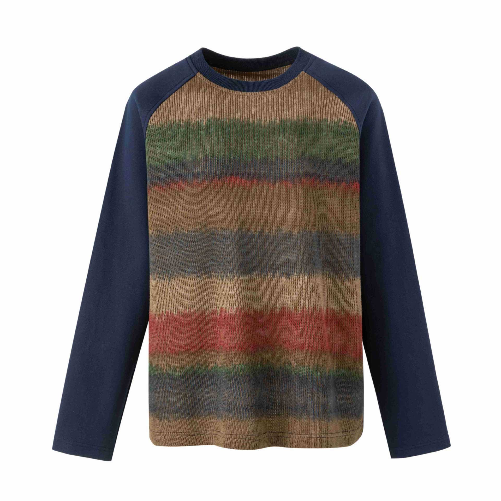 Men's round neck pullover with raglan sleeves and mottled knit front Chichicherry