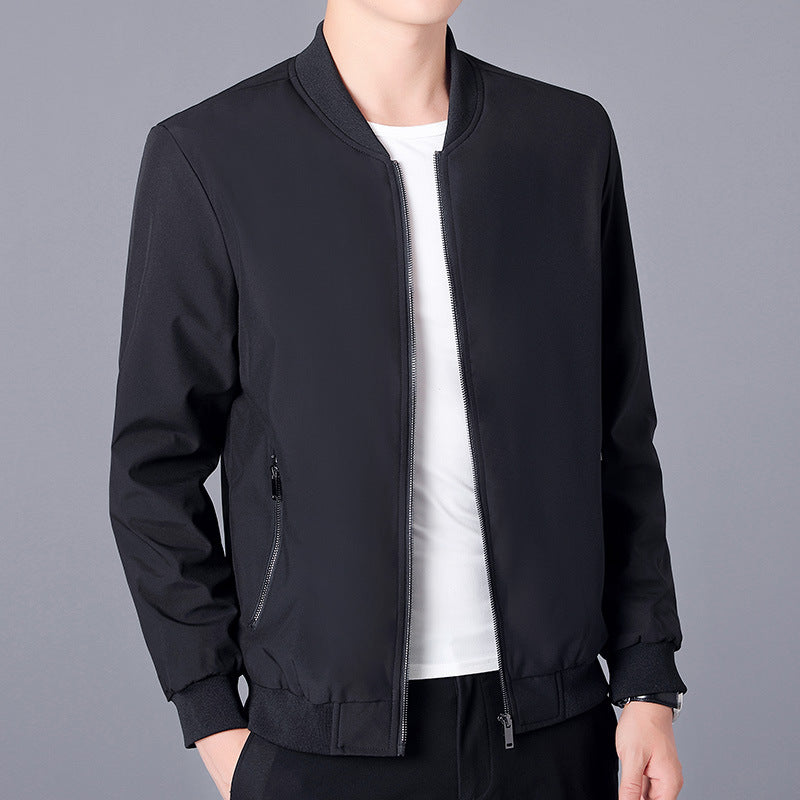 Men's Lightweight Casual Bomber Jacket made of Microfiber with Two-Way Zipper and Ribbed Cuffs Chichicherry
