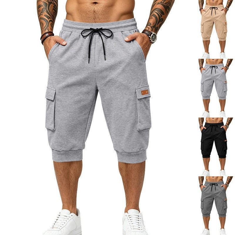 Men's Three-Quarter Cargo Jogging Pants with Drawstring, Patch Pockets, and Ribbed Cuffs Chichicherry