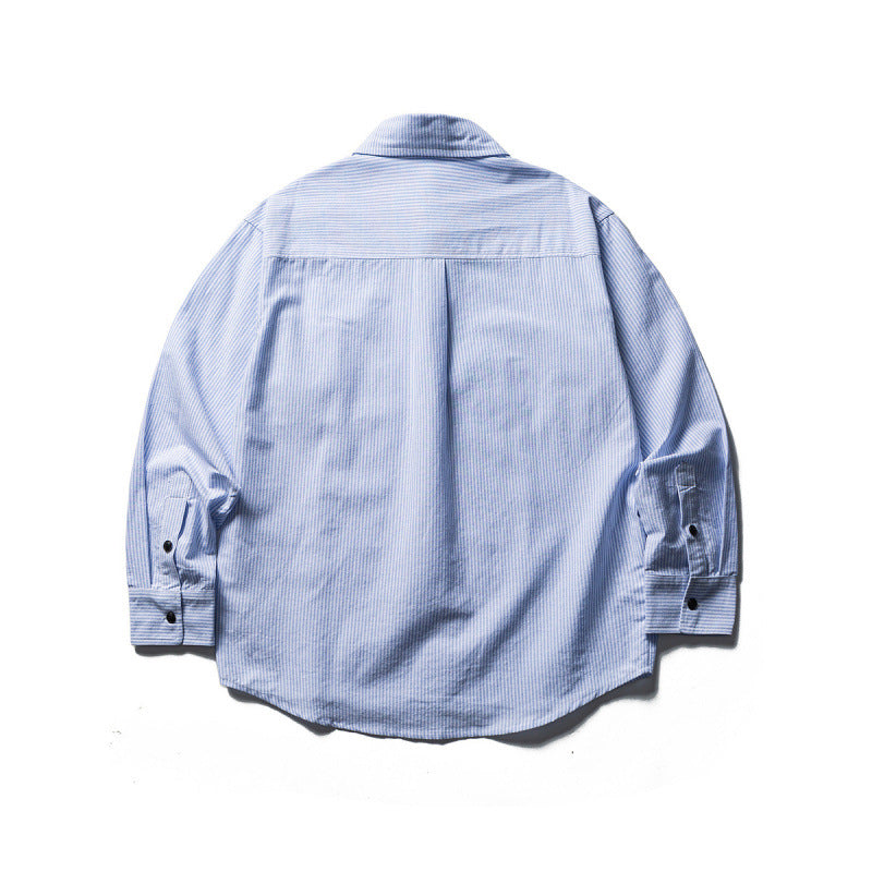 Men's Oversized Shirt in Worker Style with Pinstripes and Chest Pockets Chichicherry