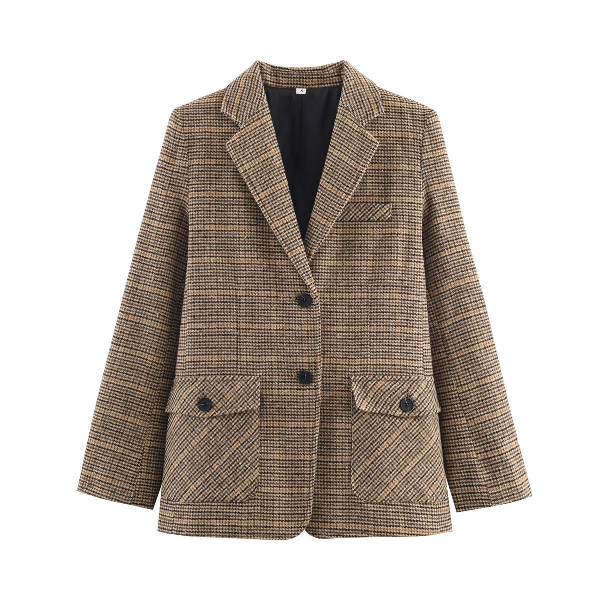 Women's Glencheck Blazer with Notch Lapels, Patch Pockets and Tailored Silhouette Chichicherry