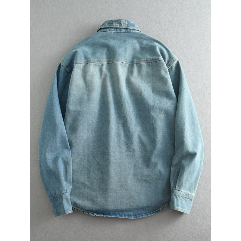 Unisex Overshirt aus gewaschenem Denim mit Relaxed‑Schnitt und Pattentaschen Chichicherry