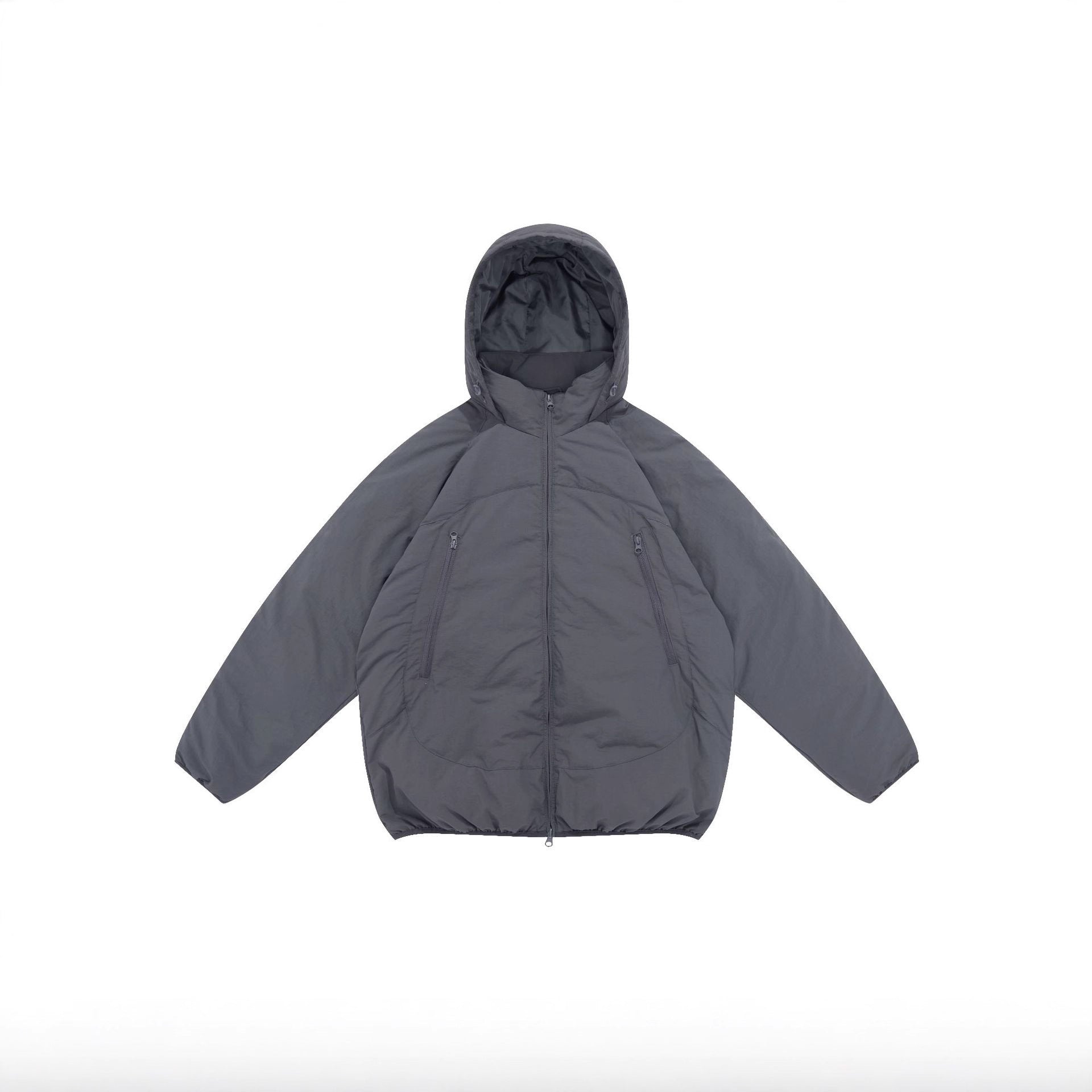 Unisex Voluminous Hooded Insulation Jacket in Boxy Cut with Concealed Zipper Pockets Chichicherry