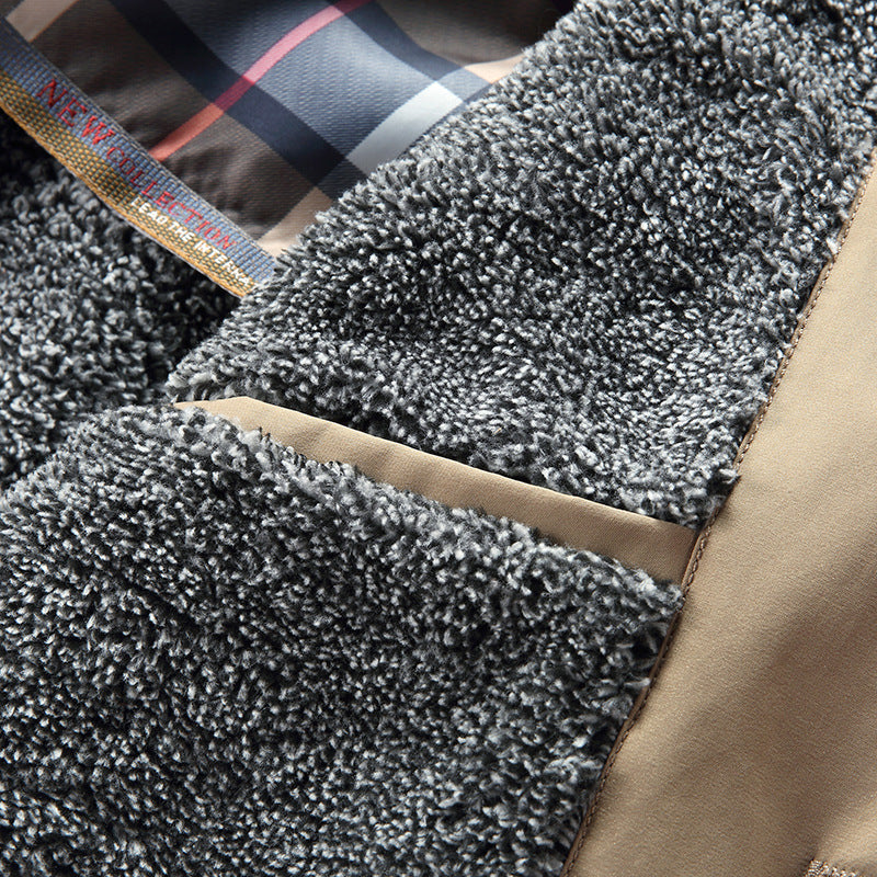 Men's Modern Short Coat in Trench Look with Checked Lining and Utility Pockets Chichicherry