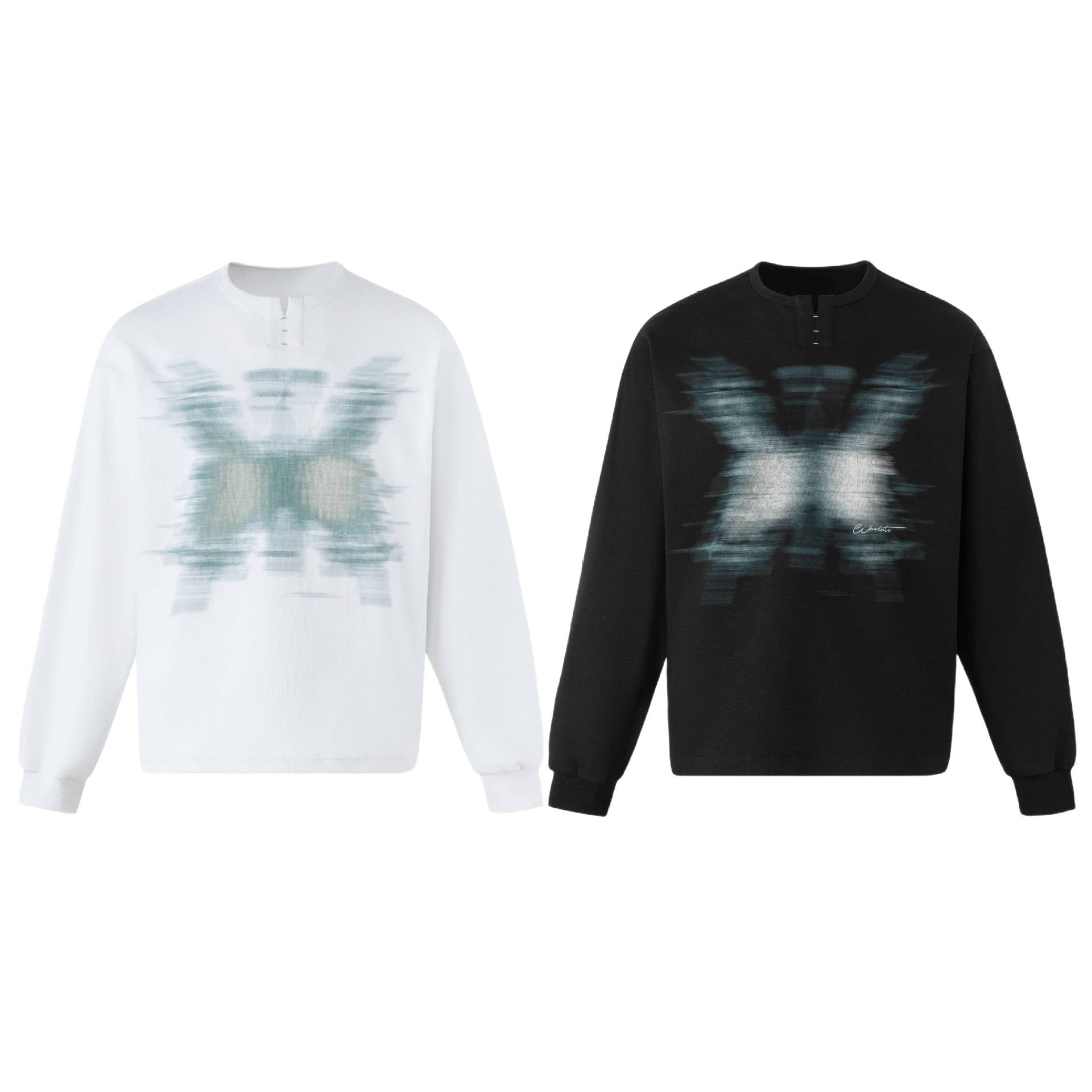 Unisex Oversized Sweatshirt with short Henley placket and blurred graphic print Chichicherry