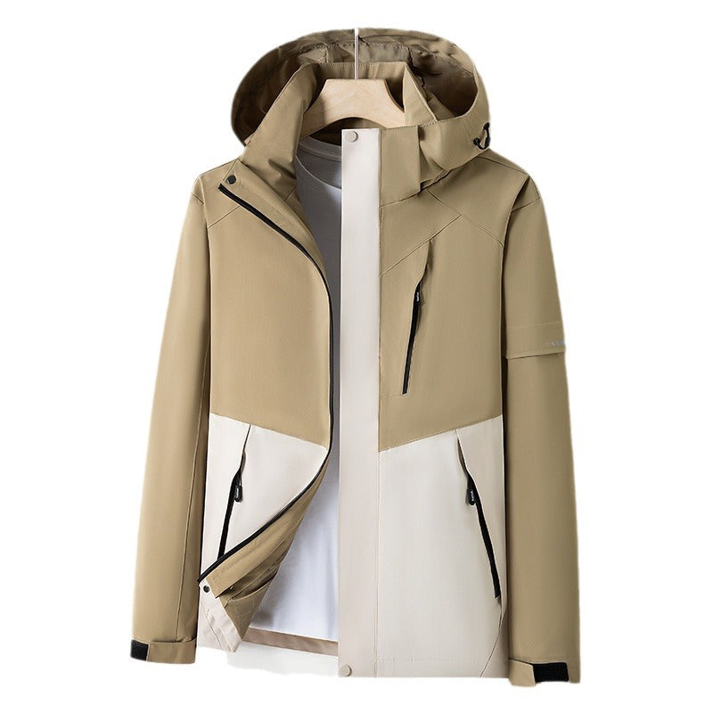 Men's Water-Repellent Softshell Outdoor Jacket with Hood, Multiple Zipper Pockets and Contrasting Panels Chichicherry