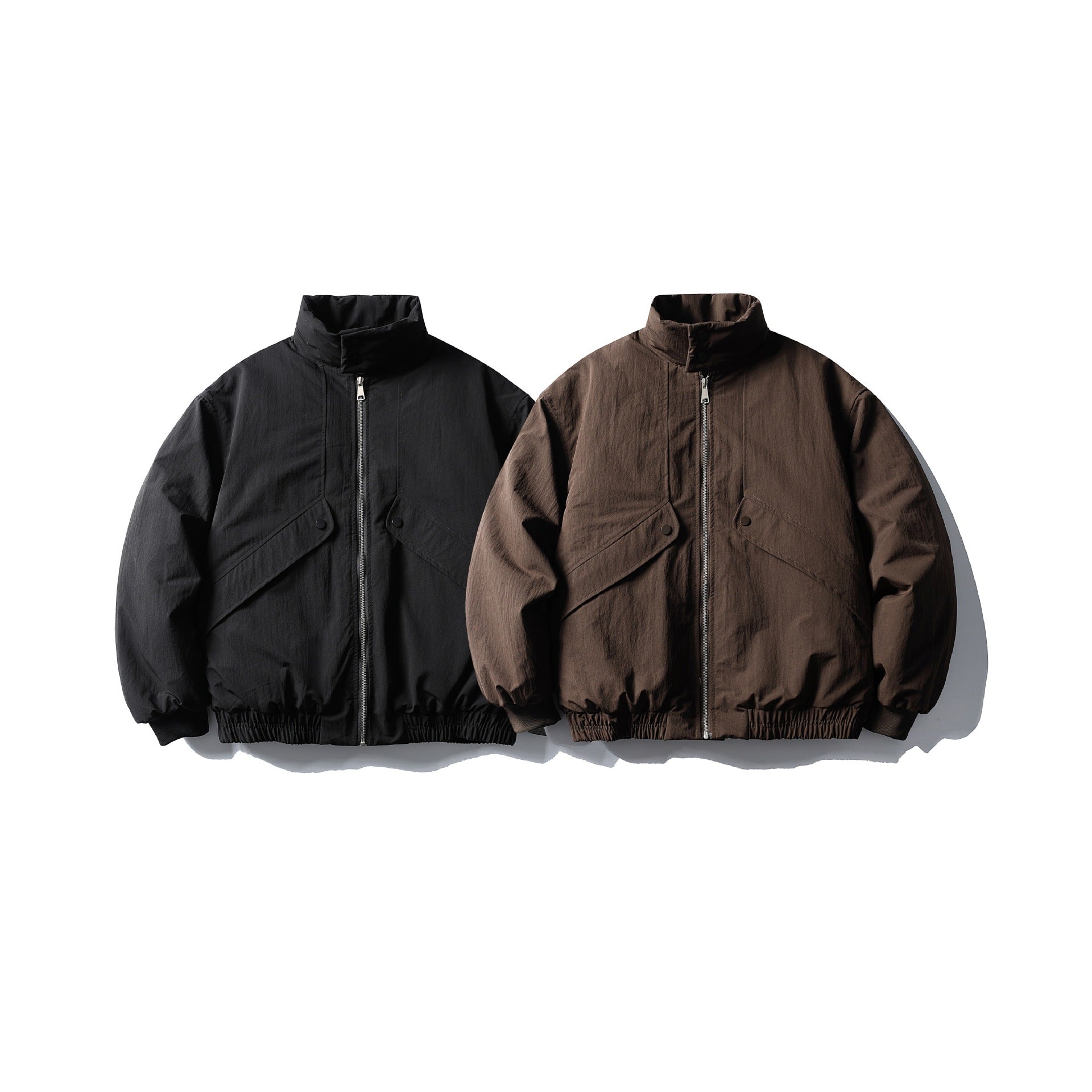 Unisex Boxy-padded Short Jacket with Funnel Collar and Flap Pockets Chichicherry