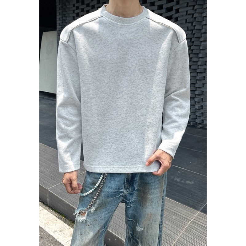Men's Oversize Round Neck Sweatshirt with Dropped Shoulder and Decorative Stitching Chichicherry