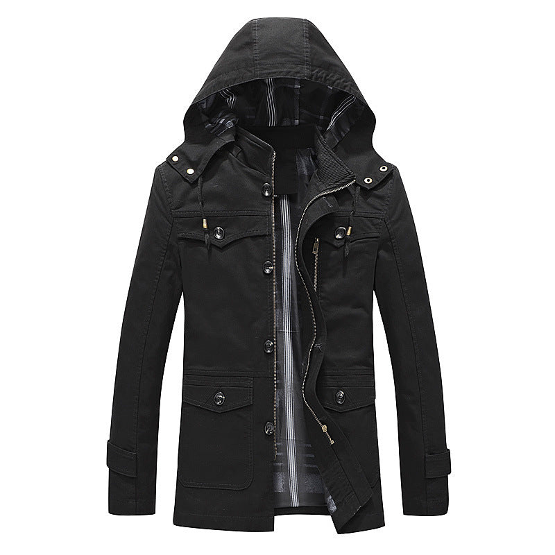 Men's canvas field parka with checked lining, hood, and multifunctional pockets Chichicherry